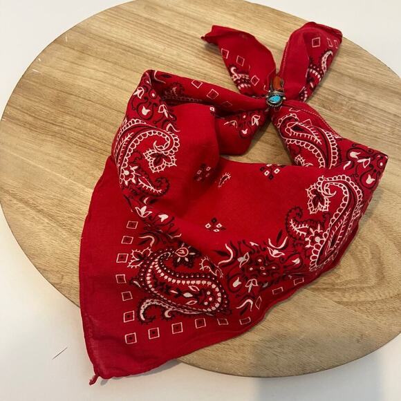 Vintage 90s Red Cotton USA Made Square Bandana Neck Tie - Picture 12 of 12